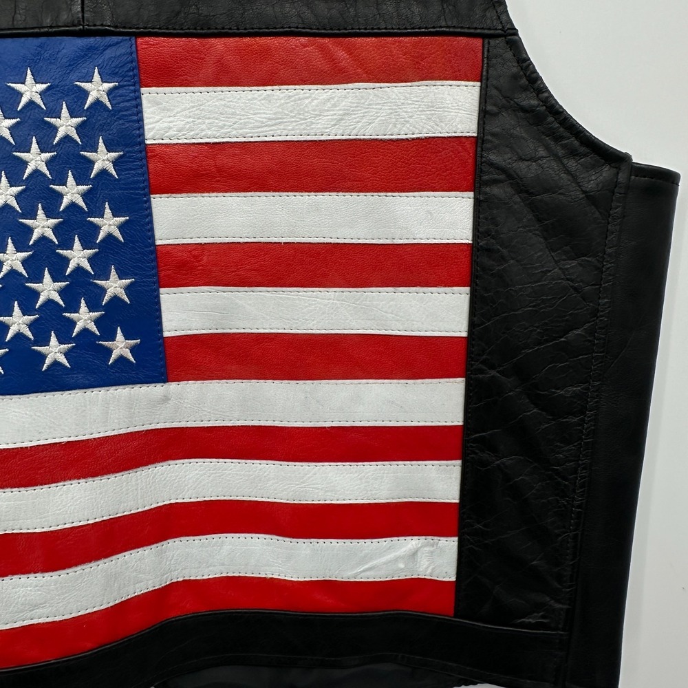 Interstate‎ Leather American Flag Vest Mens Size Large Biker Rebelcore Patriotic - Picture 7 of 15